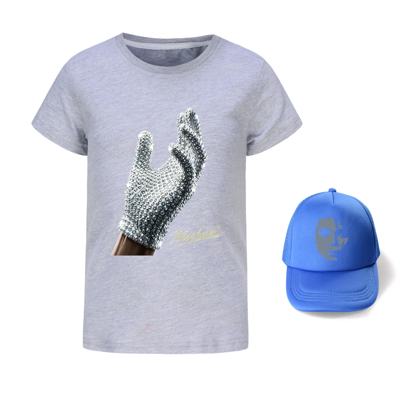 Spotlight Graphic Tee & Sun Hat Set, Style 05 · Grey