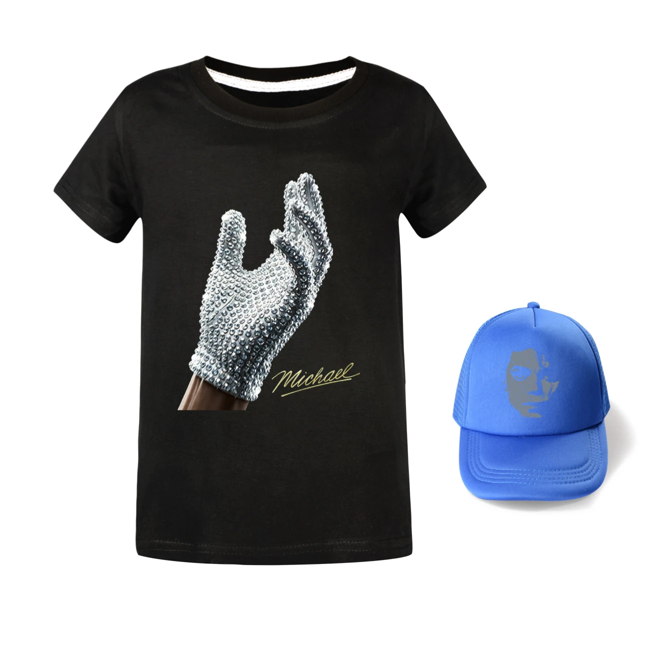 Spotlight Graphic Tee & Sun Hat Set, Style 07 · Black