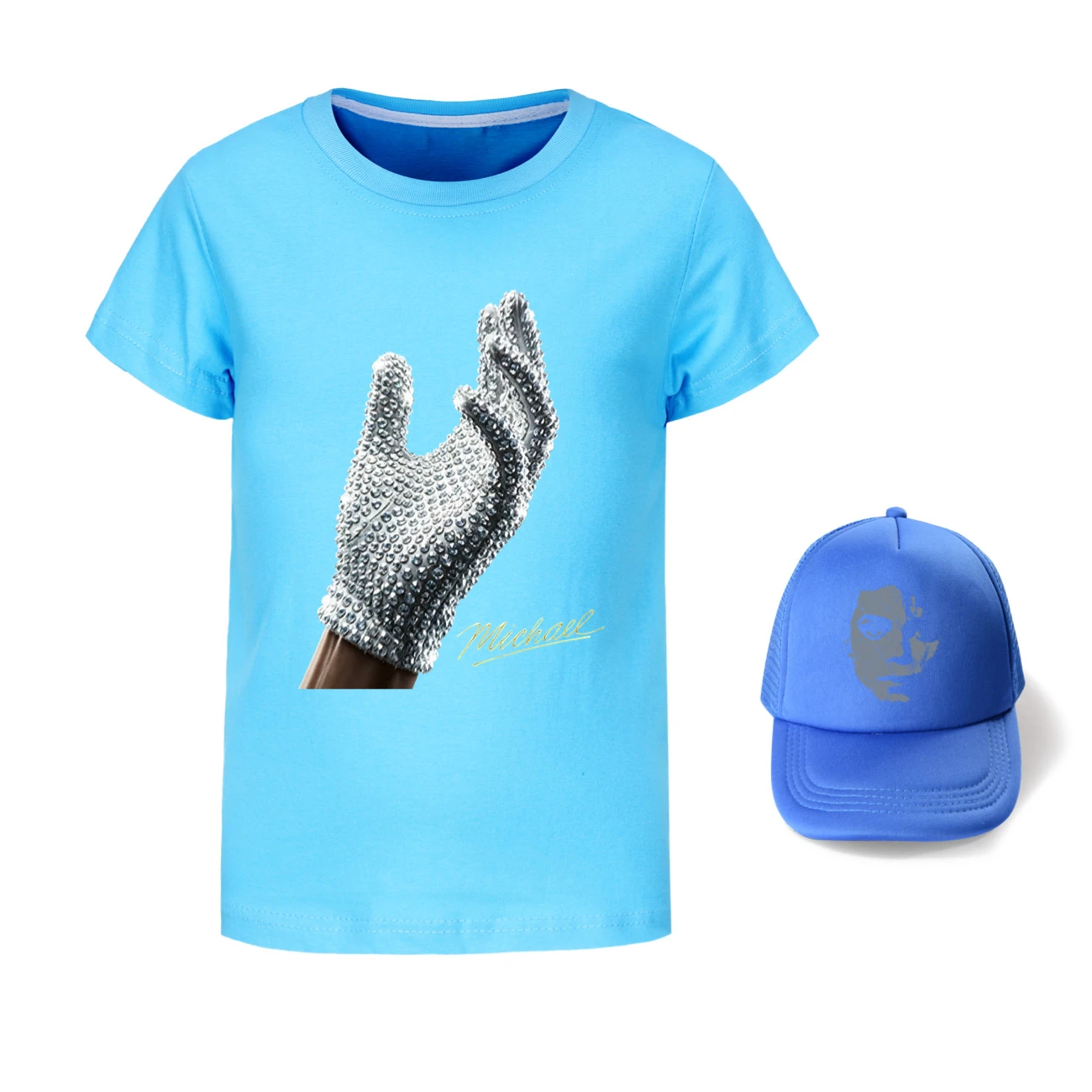 Spotlight Graphic Tee & Sun Hat Set, Style 08 · Light Blue