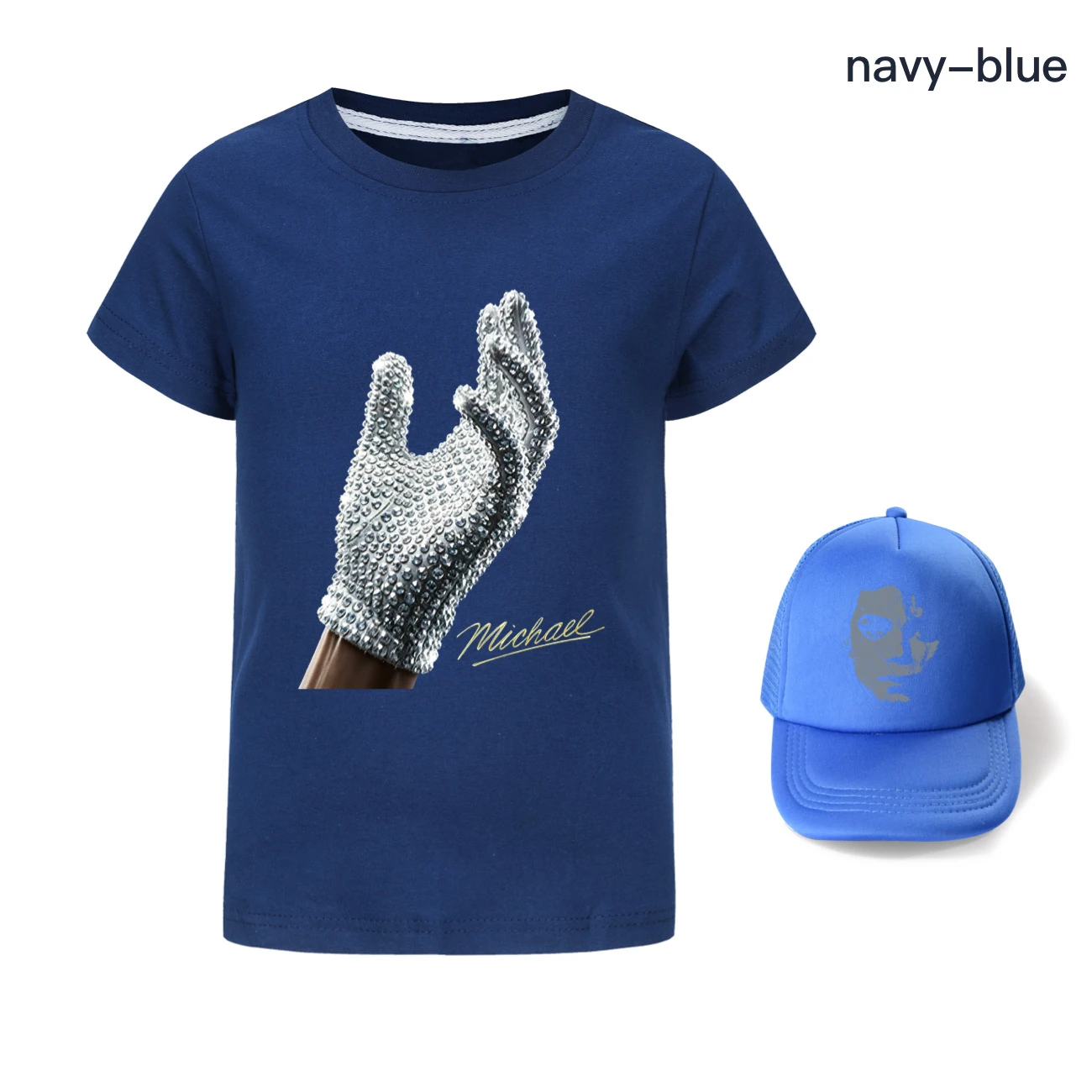 Spotlight Graphic Tee & Sun Hat Set, Style 09 · Navy