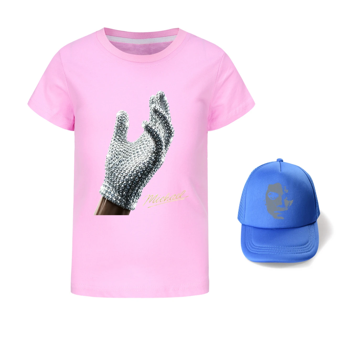 Spotlight Graphic Tee & Sun Hat Set, Style 11 · Pink