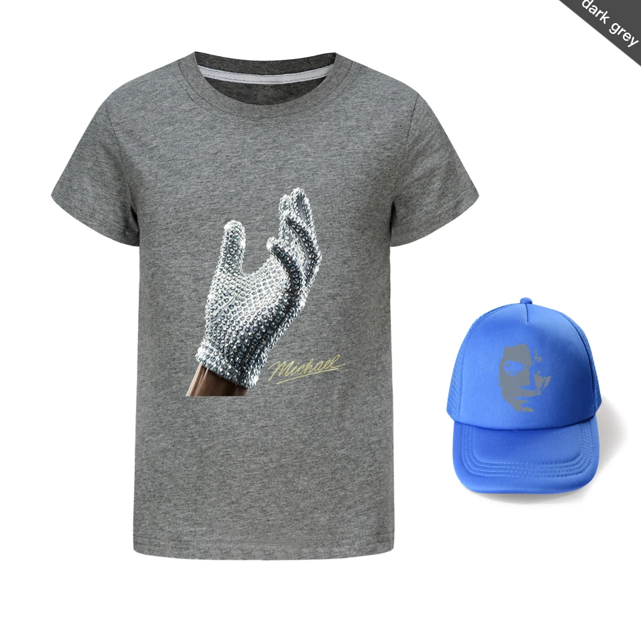 Spotlight Graphic Tee & Sun Hat Set, Style 14 · Dark Grey