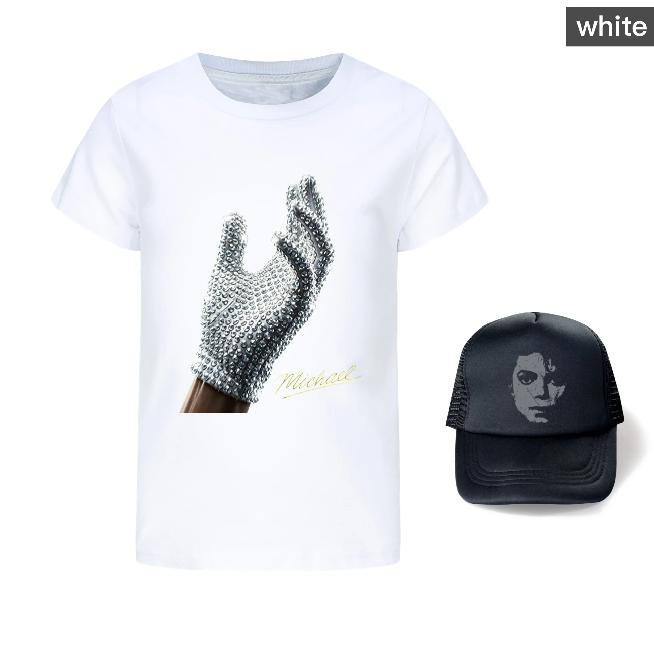 Spotlight Graphic Tee & Sun Hat Set, Style 15 · White