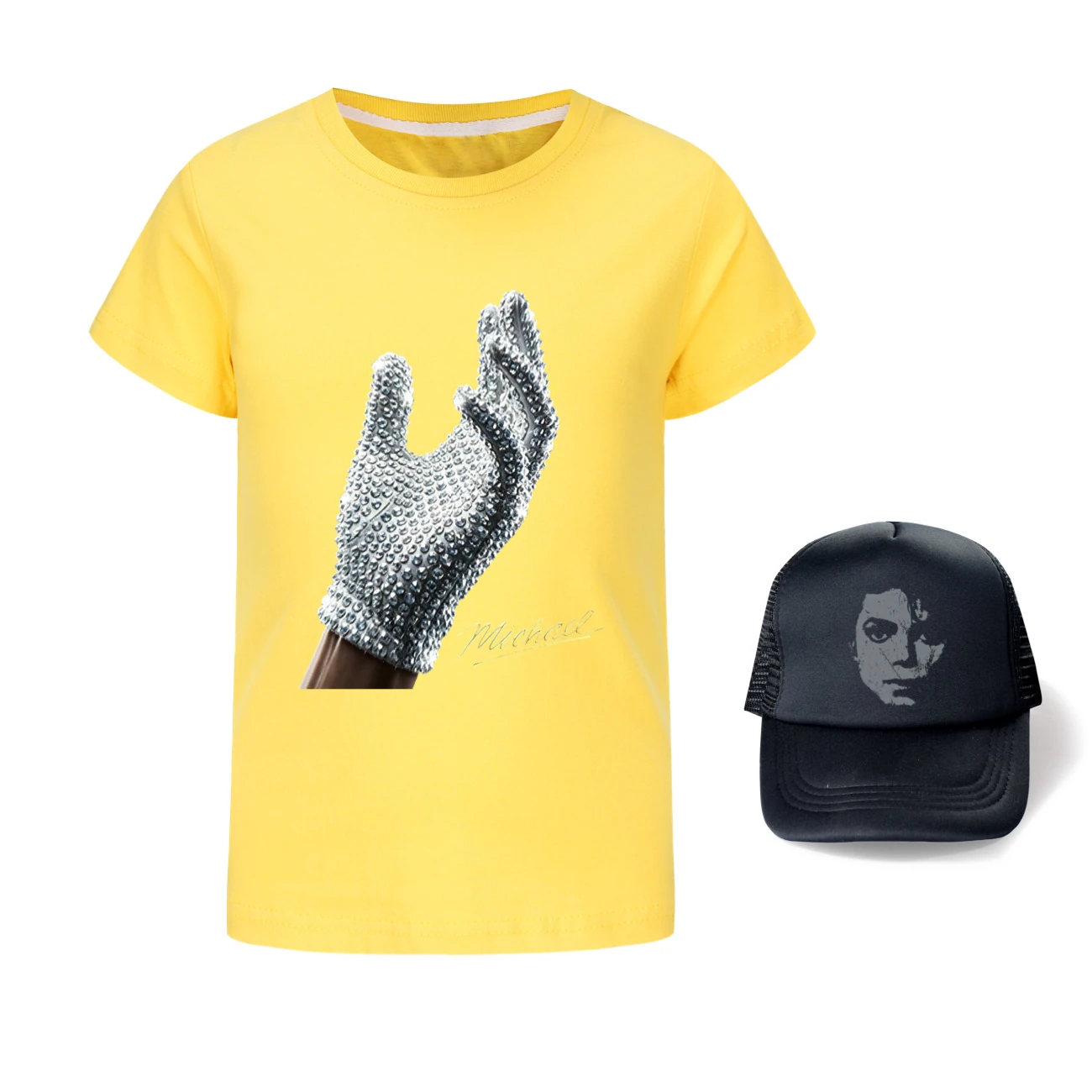 Spotlight Graphic Tee & Sun Hat Set, Style 16 · Yellow