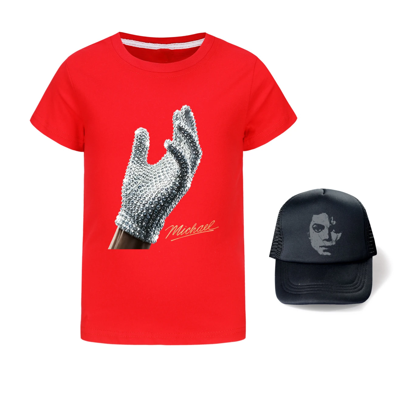 Spotlight Graphic Tee & Sun Hat Set, Style 17 · Red