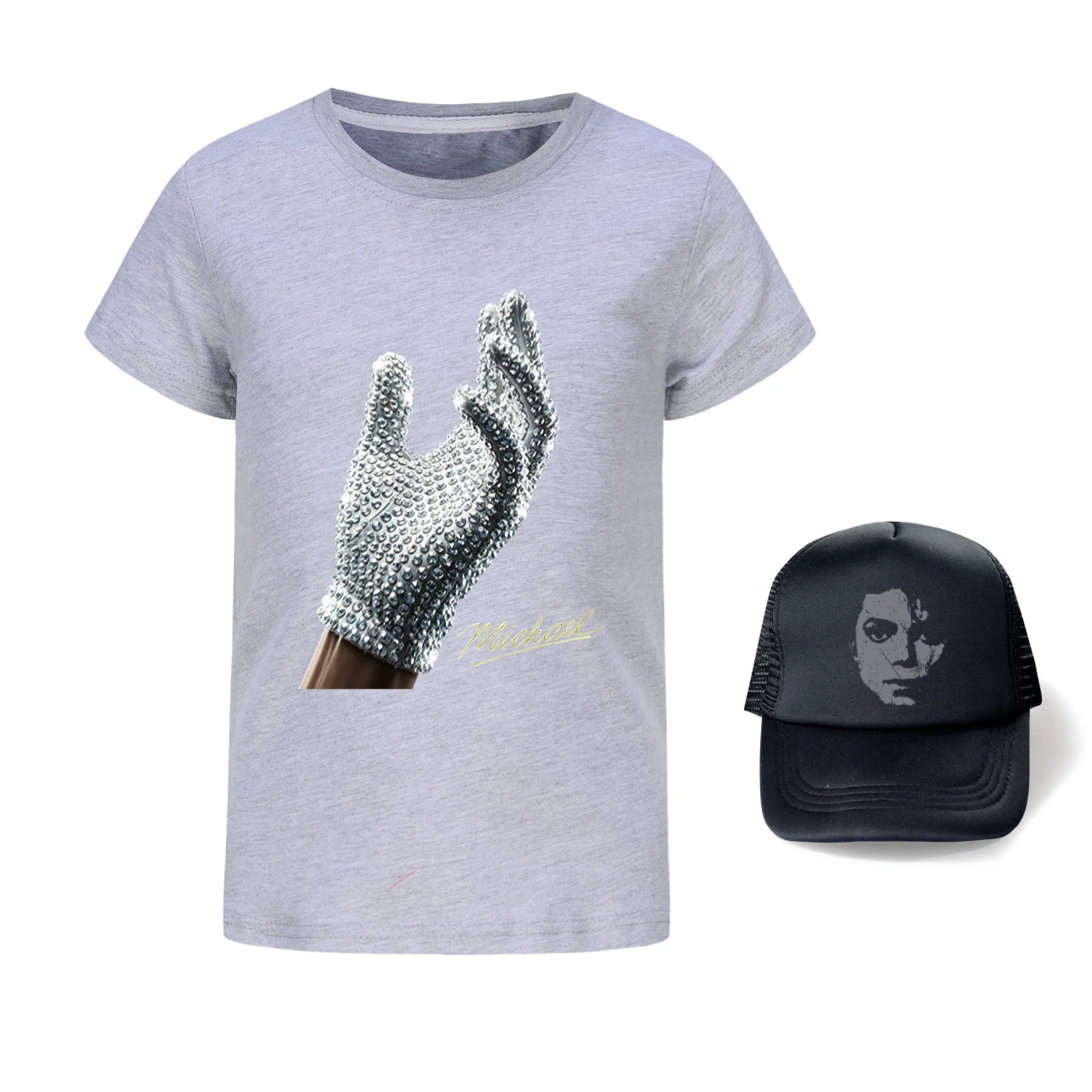 Spotlight Graphic Tee & Sun Hat Set, Style 19 · Grey