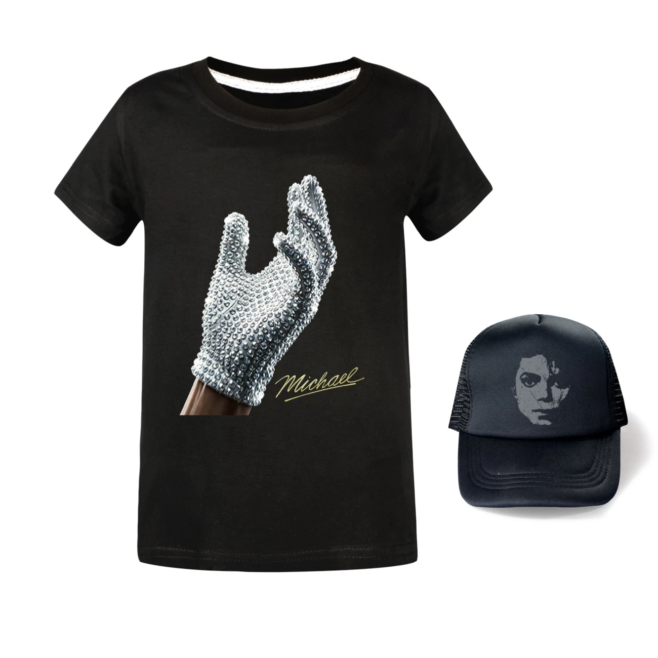 Spotlight Graphic Tee & Sun Hat Set, Style 21 · Black