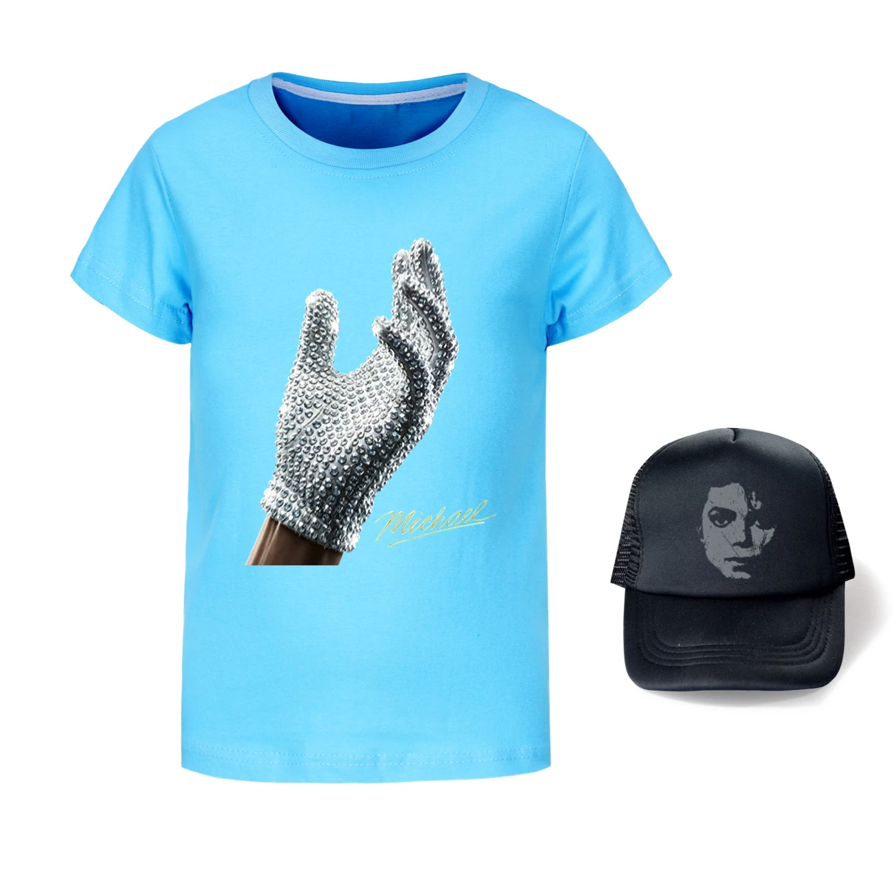 Spotlight Graphic Tee & Sun Hat Set, Style 22 · Light Blue