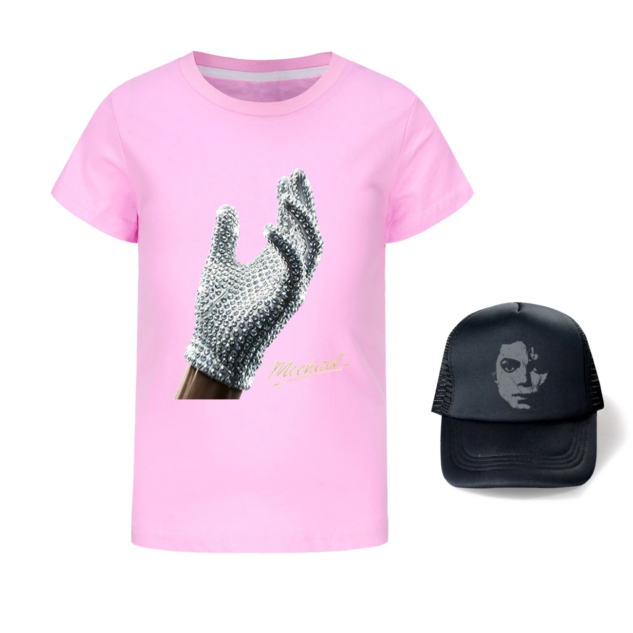 Spotlight Graphic Tee & Sun Hat Set, Style 25 · Pink