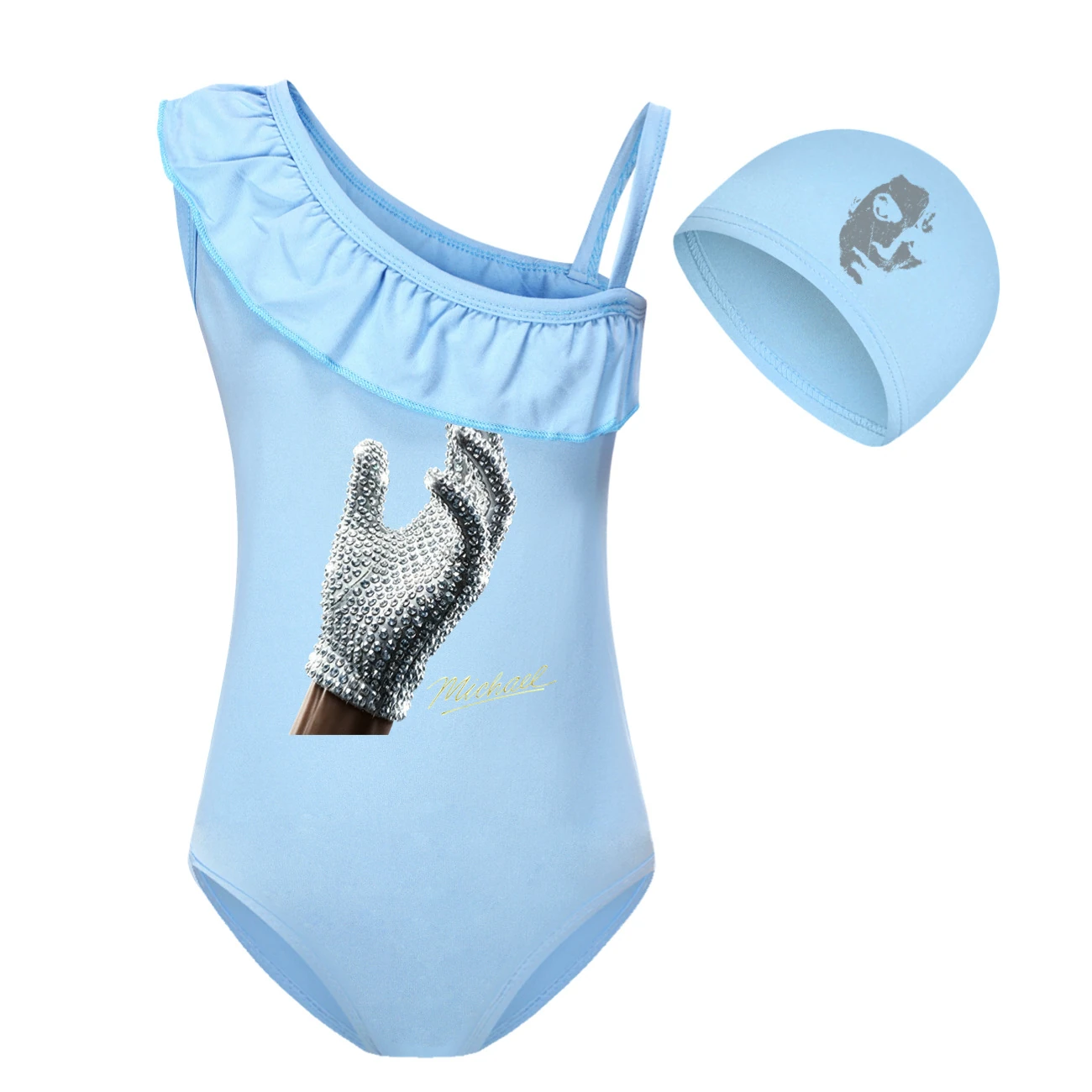 Spotlight Girls’ Swimsuit & Cap Set, Style 05 · Set · Light Blue