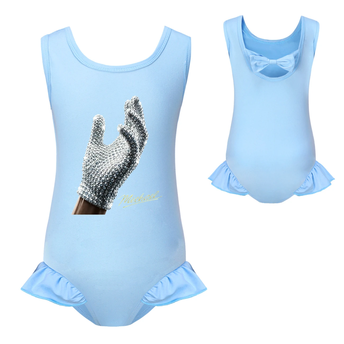 Spotlight Girls’ Swimsuit & Cap Set, Style 17 · Single Piece · Light Blue