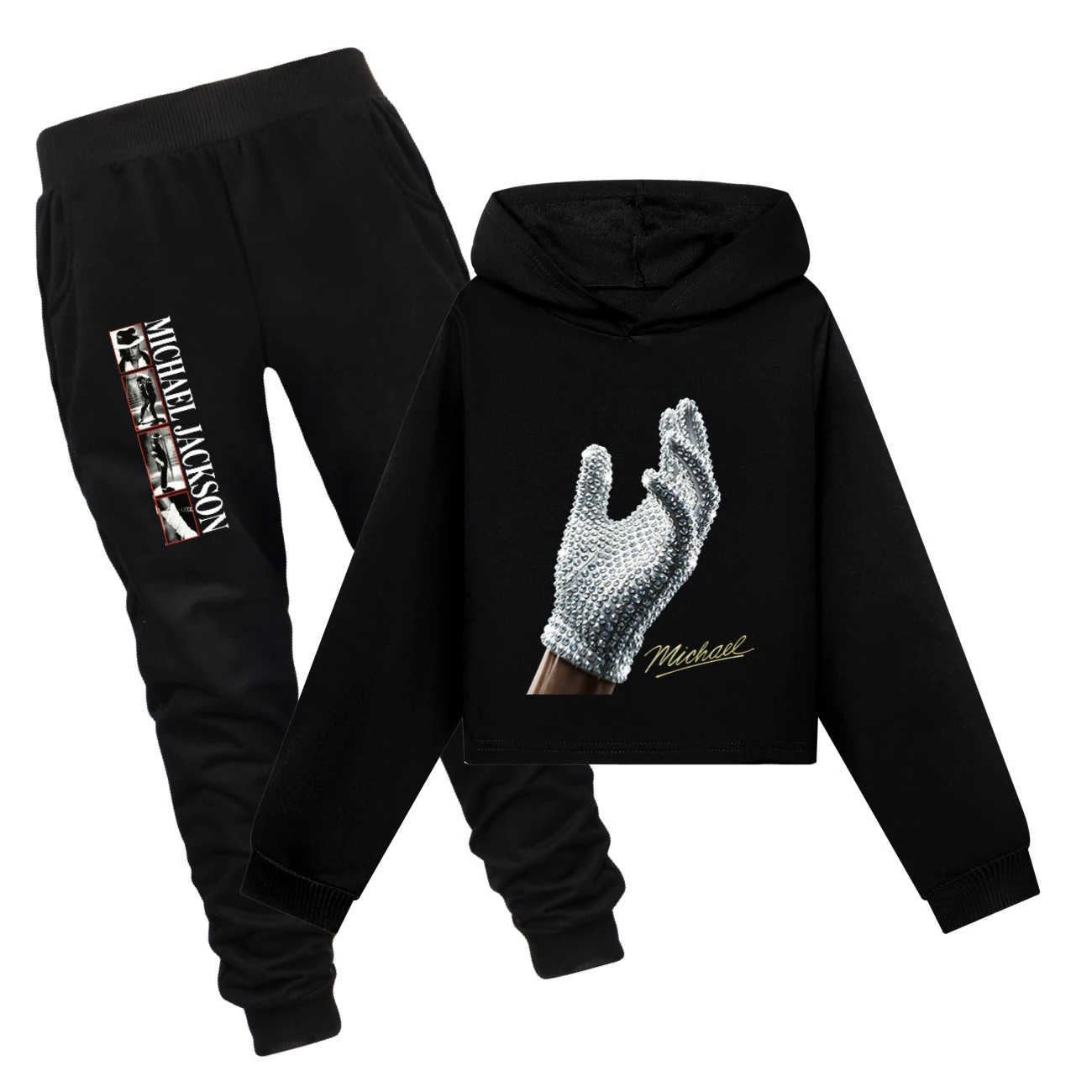 Spotlight Cropped Hoodie Set, Style 10 · Set · Black