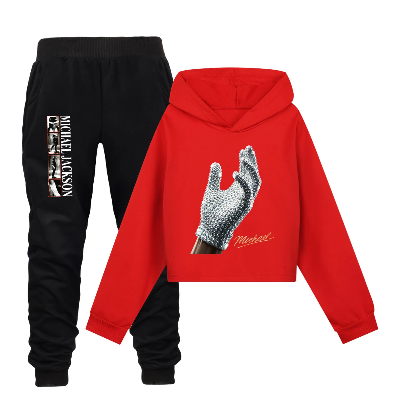 Spotlight Cropped Hoodie Set, Style 20 · Set · Red