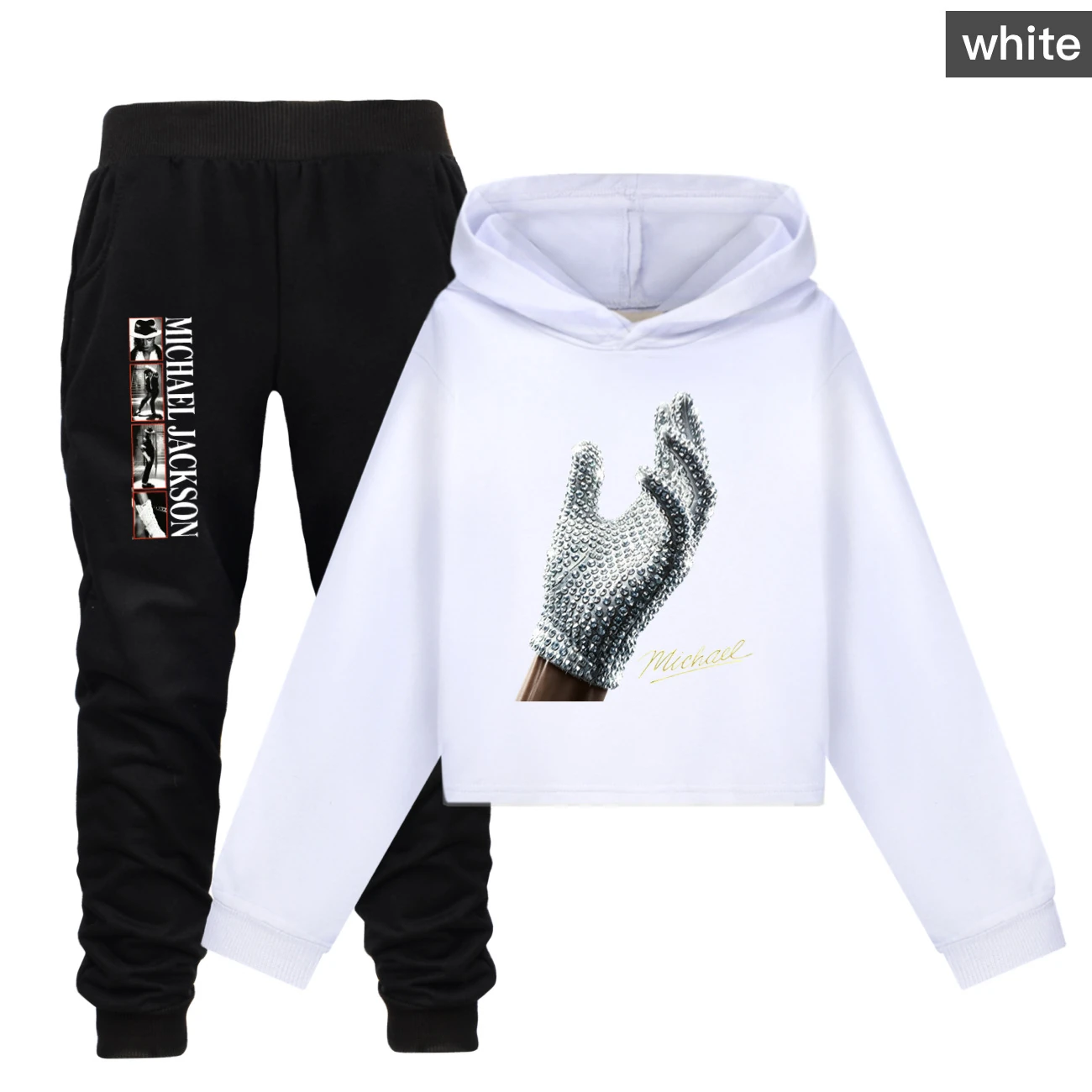 Spotlight Cropped Hoodie Set, Style 21 · Set · White