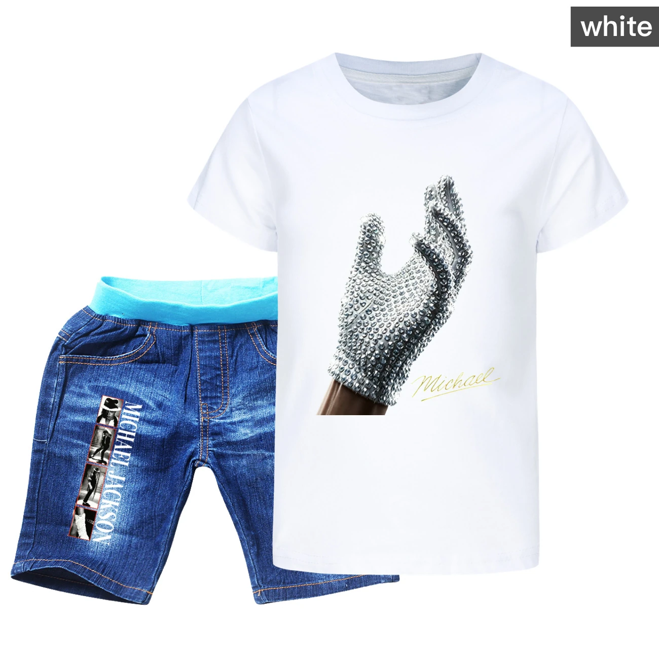 Spotlight Graphic Tee & Denim Shorts Set, Style 02 · Denim · White