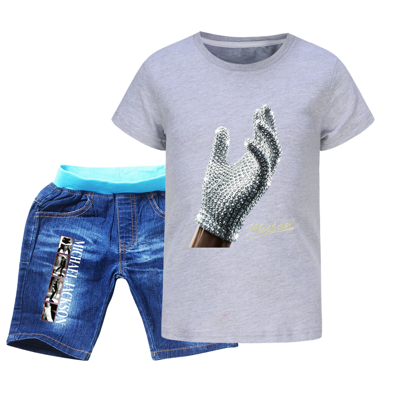 Spotlight Graphic Tee & Denim Shorts Set, Style 03 · Denim · Grey