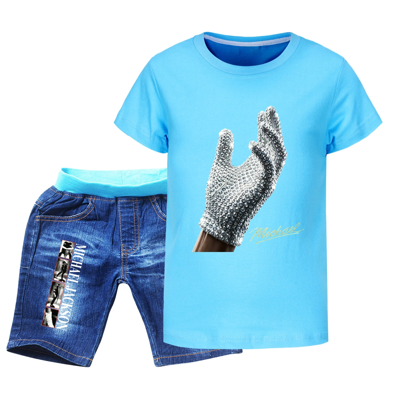 Spotlight Graphic Tee & Denim Shorts Set, Style 04 · Denim · Light Blue
