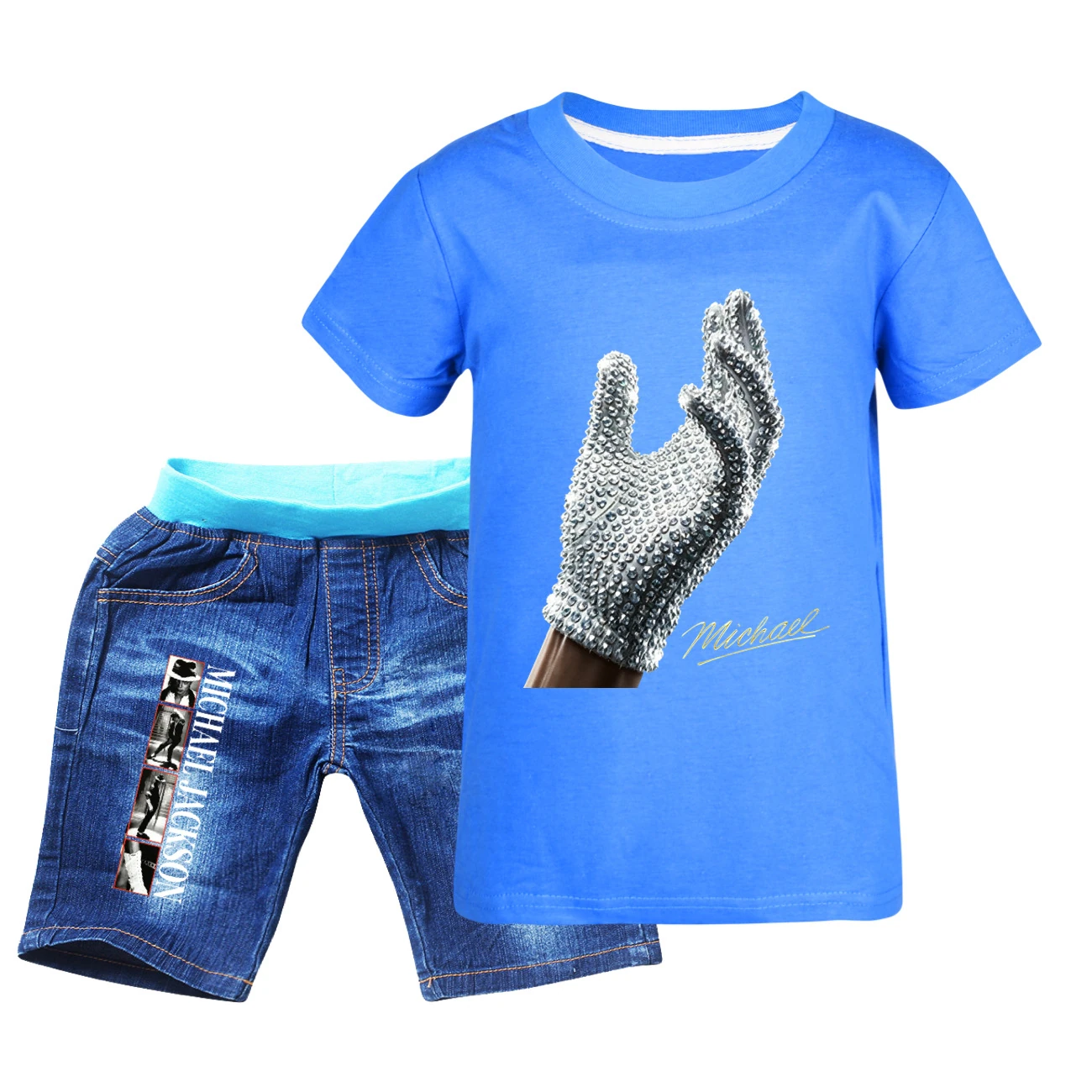 Spotlight Graphic Tee & Denim Shorts Set, Style 05 · Denim · Blue