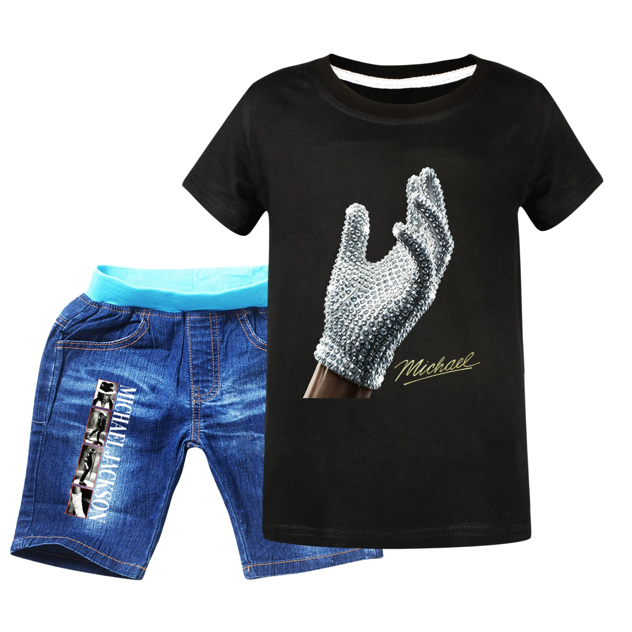 Spotlight Graphic Tee & Denim Shorts Set, Style 06 · Denim · Black