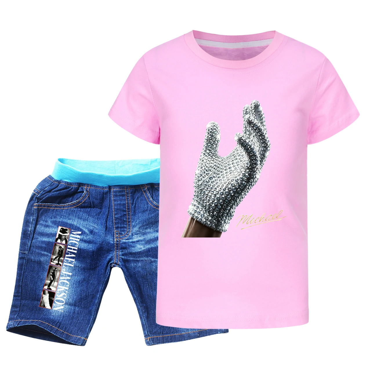 Spotlight Graphic Tee & Denim Shorts Set, Style 07 · Denim · Pink