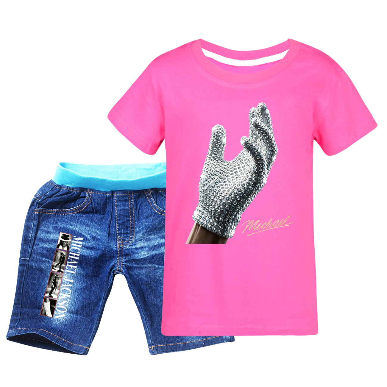 Spotlight Graphic Tee & Denim Shorts Set, Style 08 · Denim · Rose