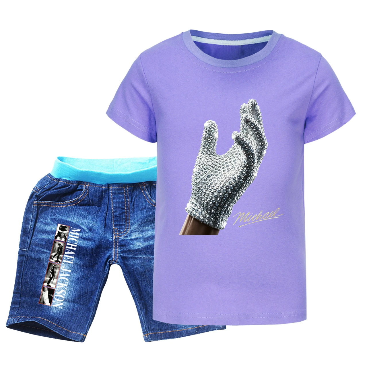 Spotlight Graphic Tee & Denim Shorts Set, Style 09 · Denim · Purple