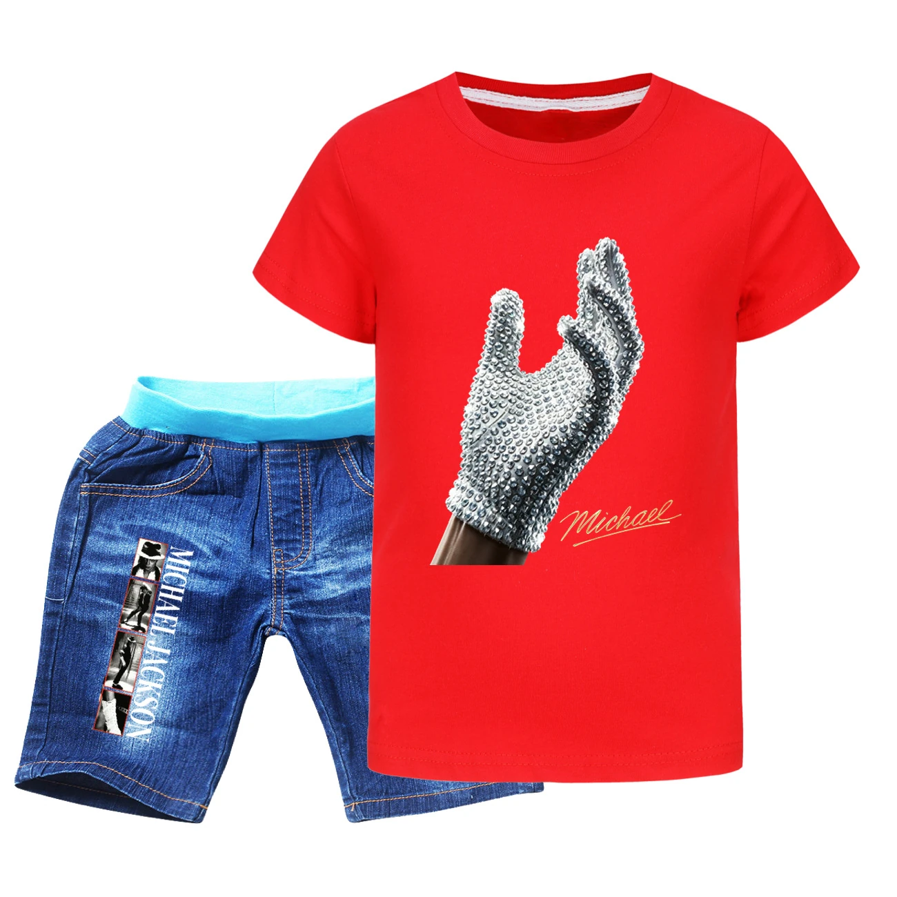 Spotlight Graphic Tee & Denim Shorts Set, Style 10 · Denim · Red