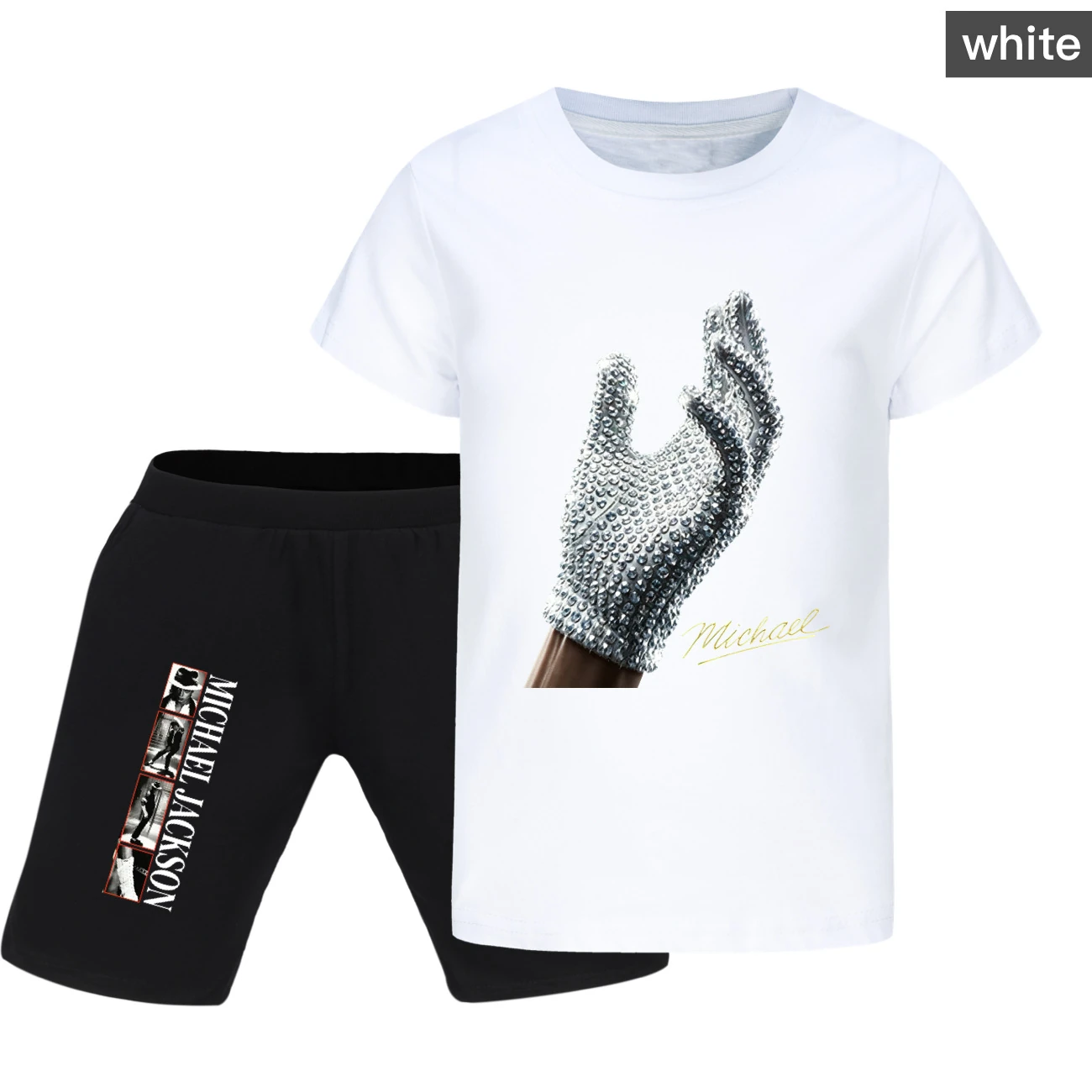 Spotlight Graphic Tee & Denim Shorts Set, Style 11 · White