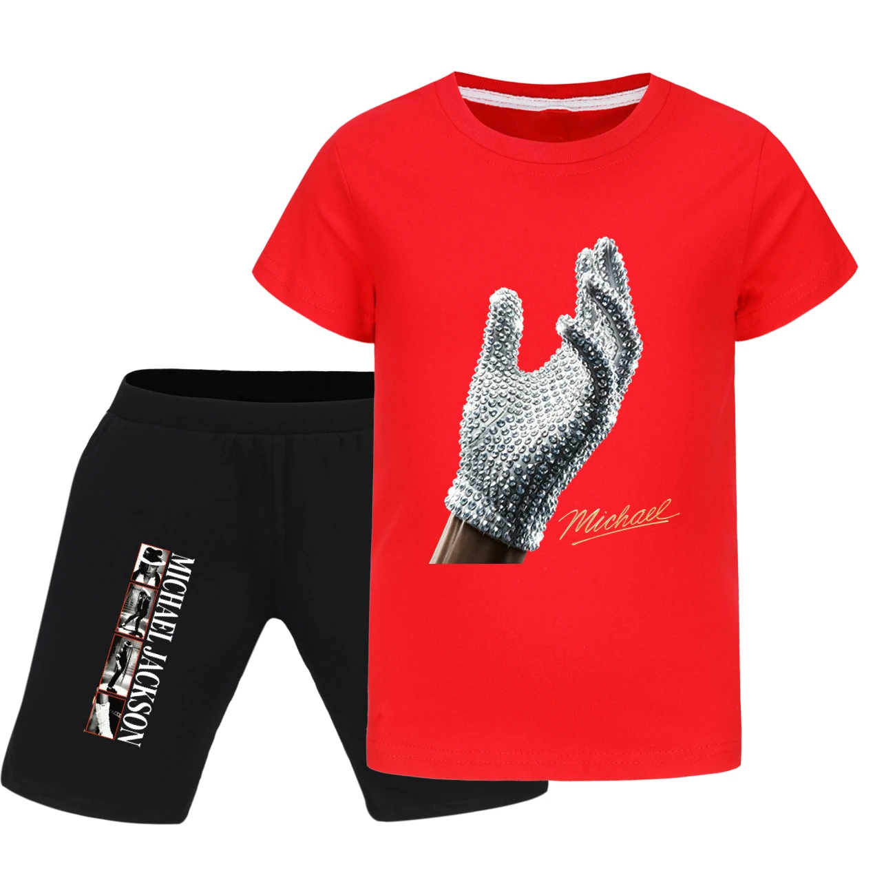 Spotlight Graphic Tee & Denim Shorts Set, Style 12 · Red
