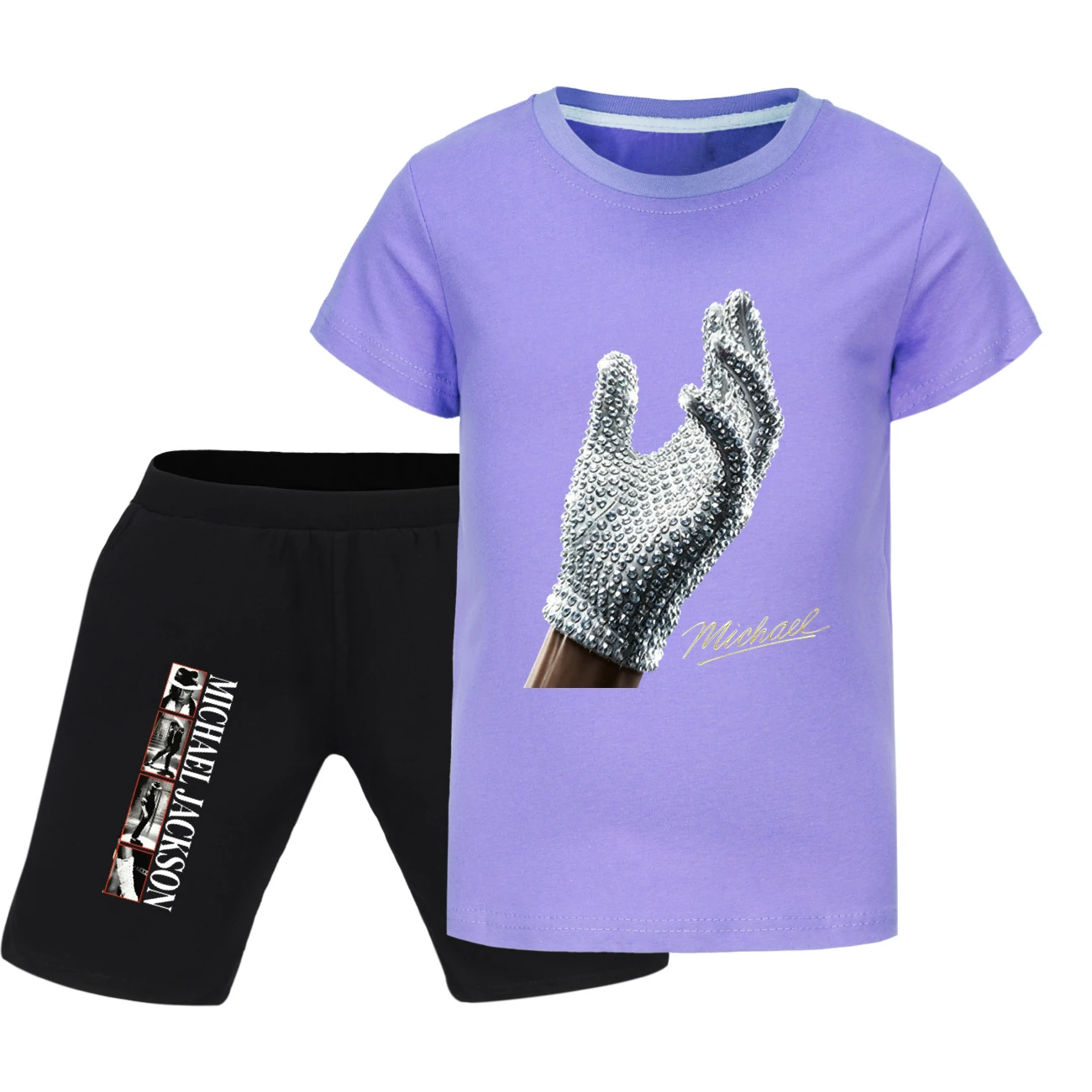 Spotlight Graphic Tee & Denim Shorts Set, Style 13 · Purple