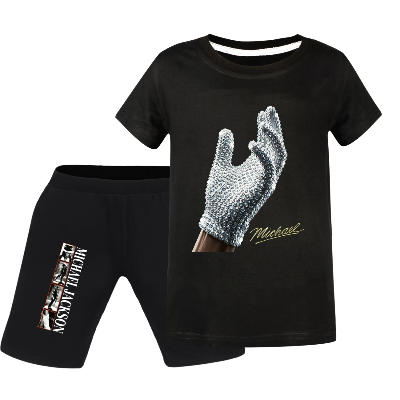 Spotlight Graphic Tee & Denim Shorts Set, Style 15 · Black