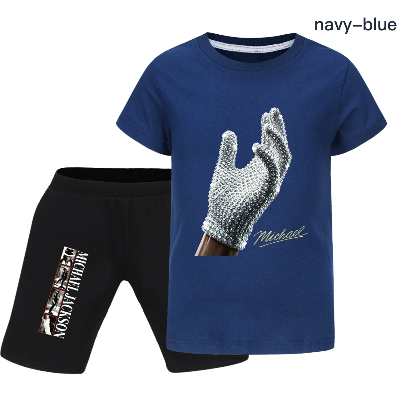 Spotlight Graphic Tee & Denim Shorts Set, Style 17 · Navy