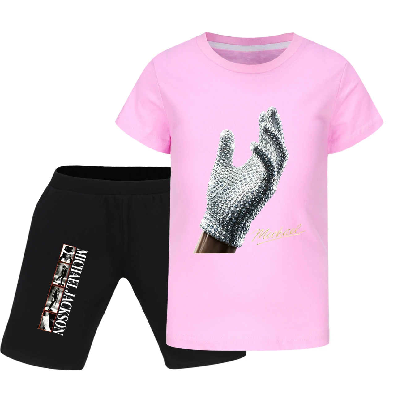 Spotlight Graphic Tee & Denim Shorts Set, Style 19 · Pink