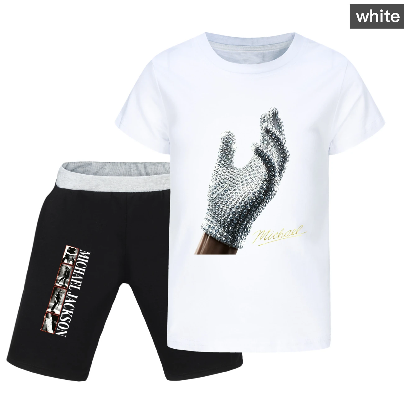 Spotlight Graphic Tee & Denim Shorts Set, Style 21 · White