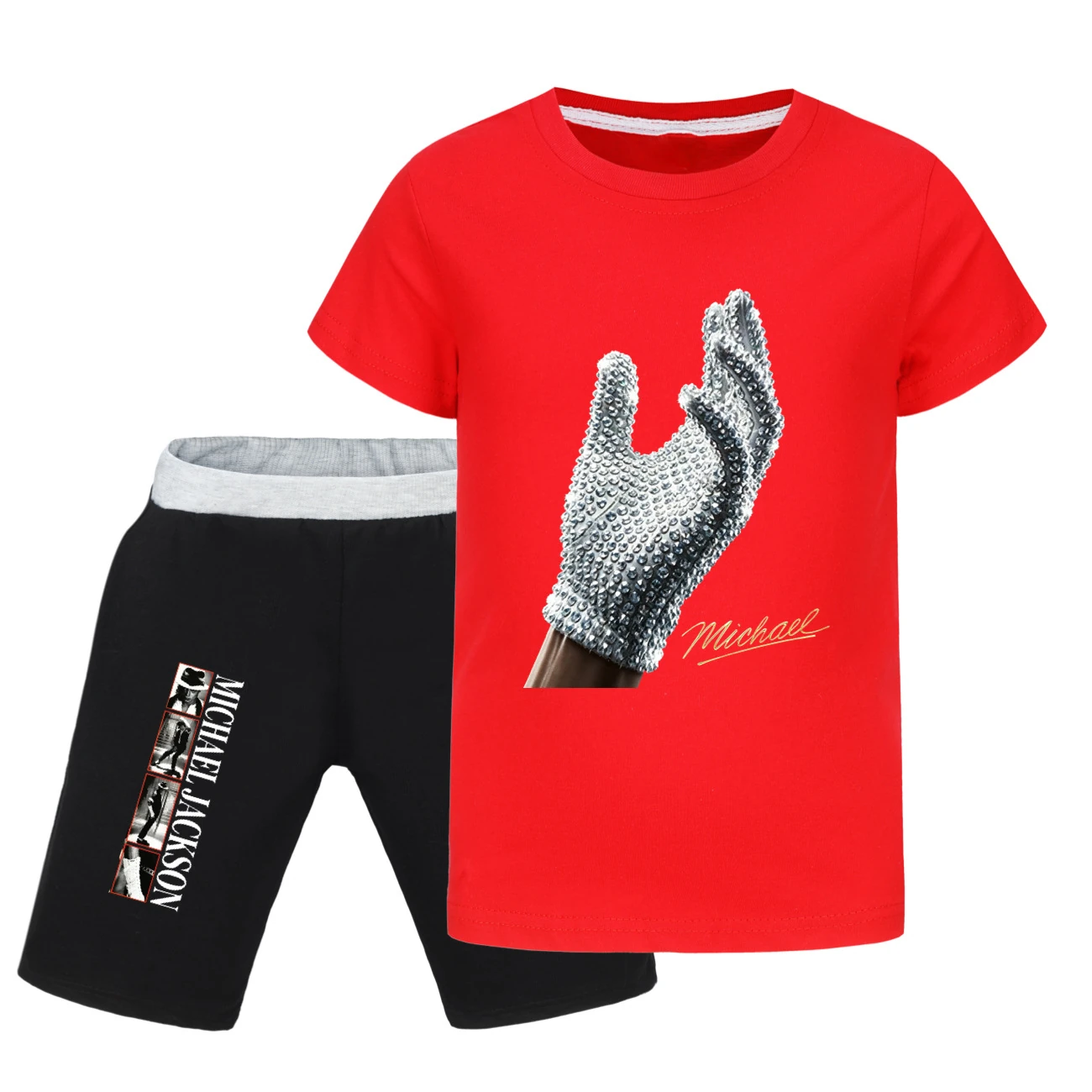 Spotlight Graphic Tee & Denim Shorts Set, Style 22 · Red