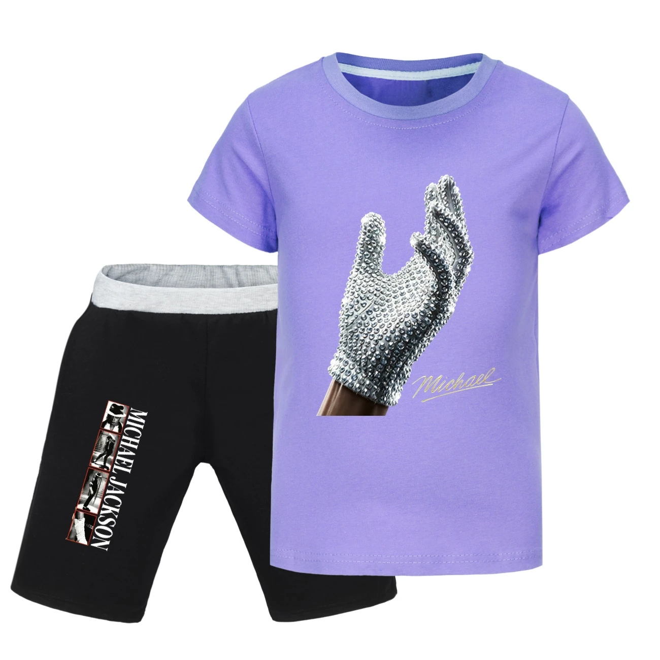 Spotlight Graphic Tee & Denim Shorts Set, Style 23 · Purple