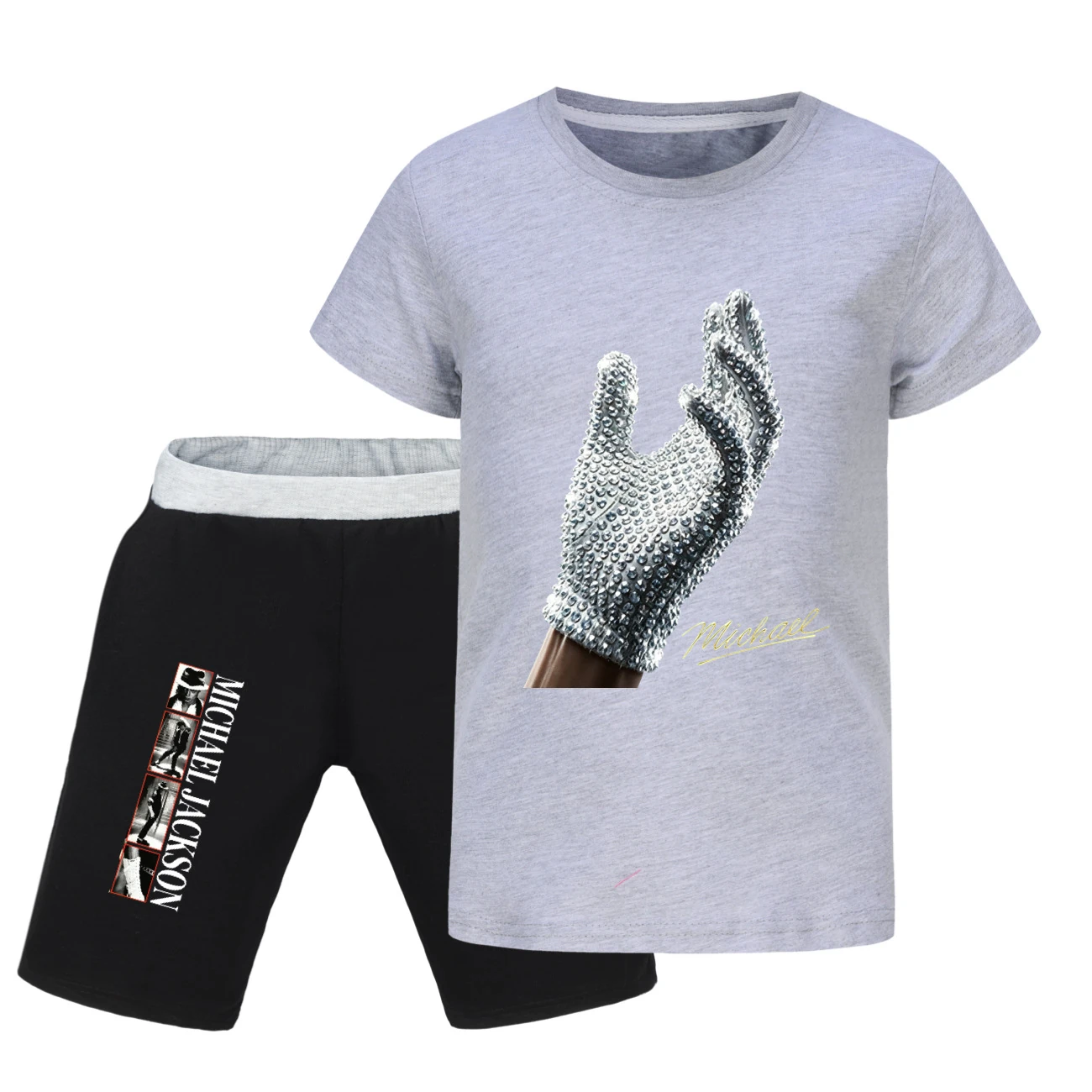 Spotlight Graphic Tee & Denim Shorts Set, Style 24 · Grey