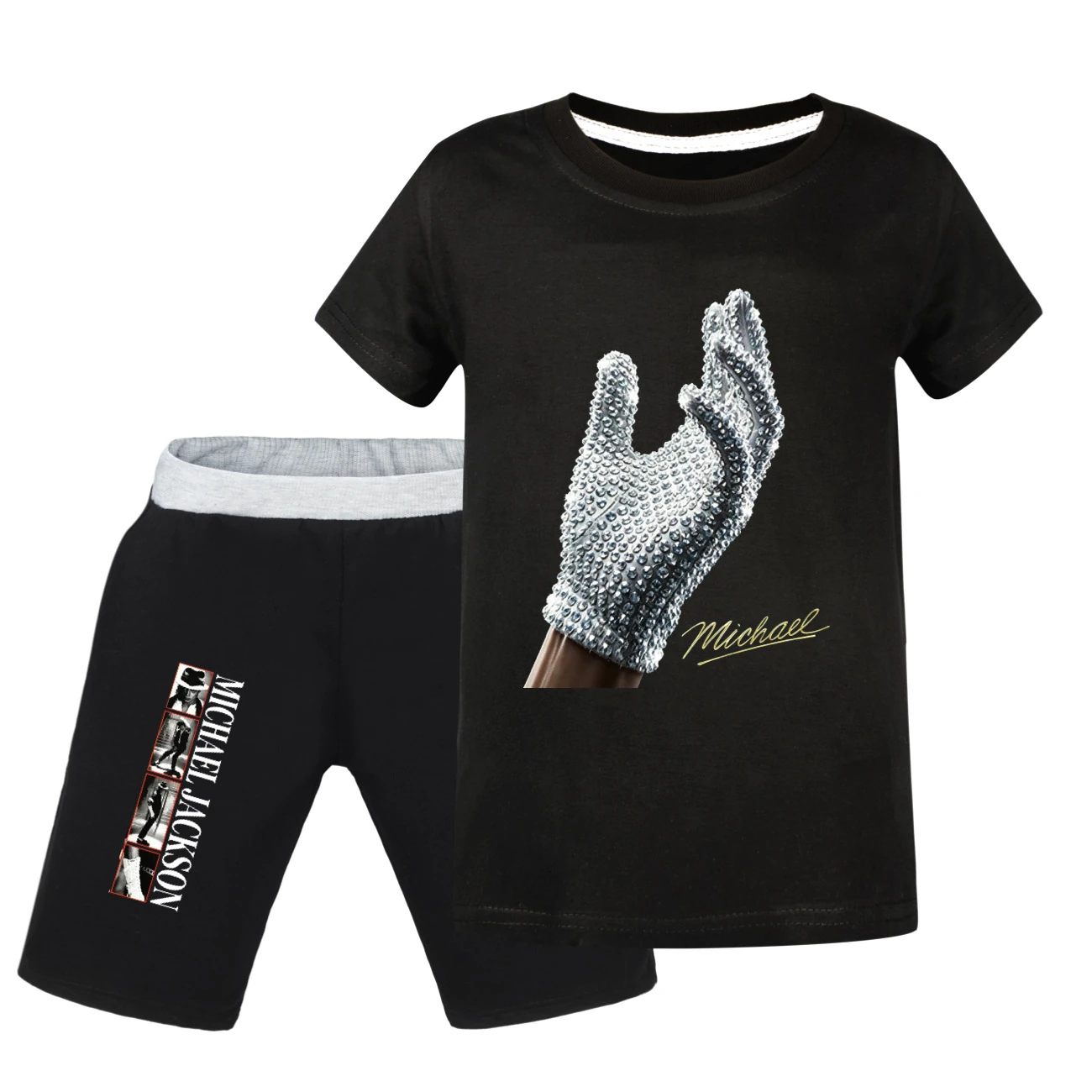 Spotlight Graphic Tee & Denim Shorts Set, Style 25 · Black