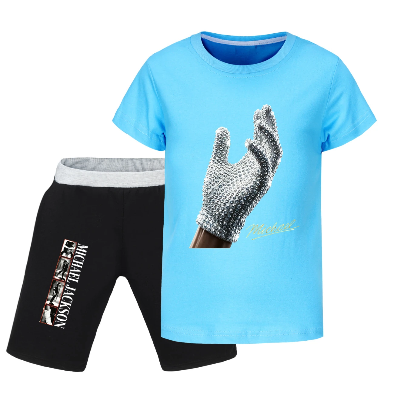 Spotlight Graphic Tee & Denim Shorts Set, Style 26 · Light Blue