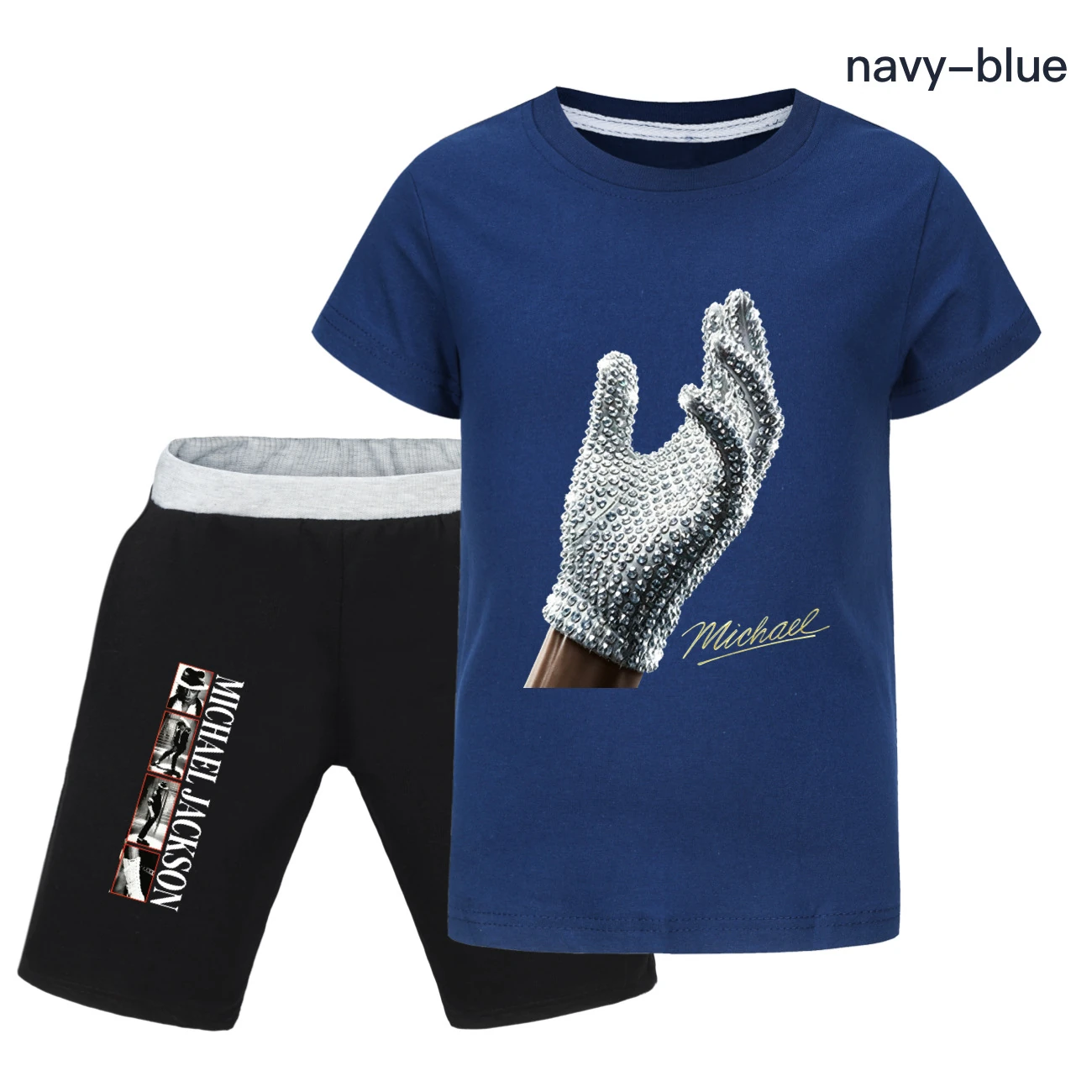 Spotlight Graphic Tee & Denim Shorts Set, Style 27 · Navy