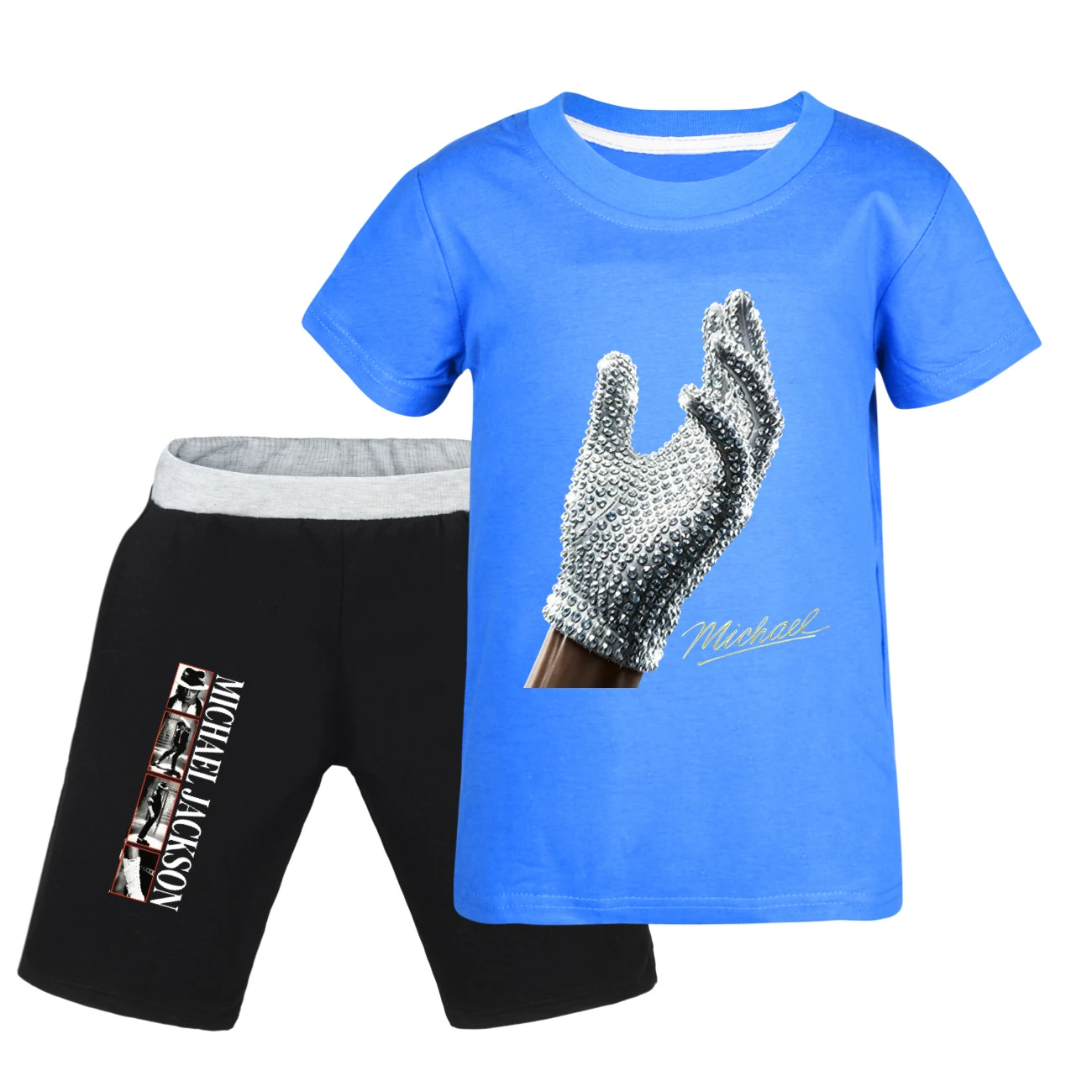 Spotlight Graphic Tee & Denim Shorts Set, Style 28 · Blue