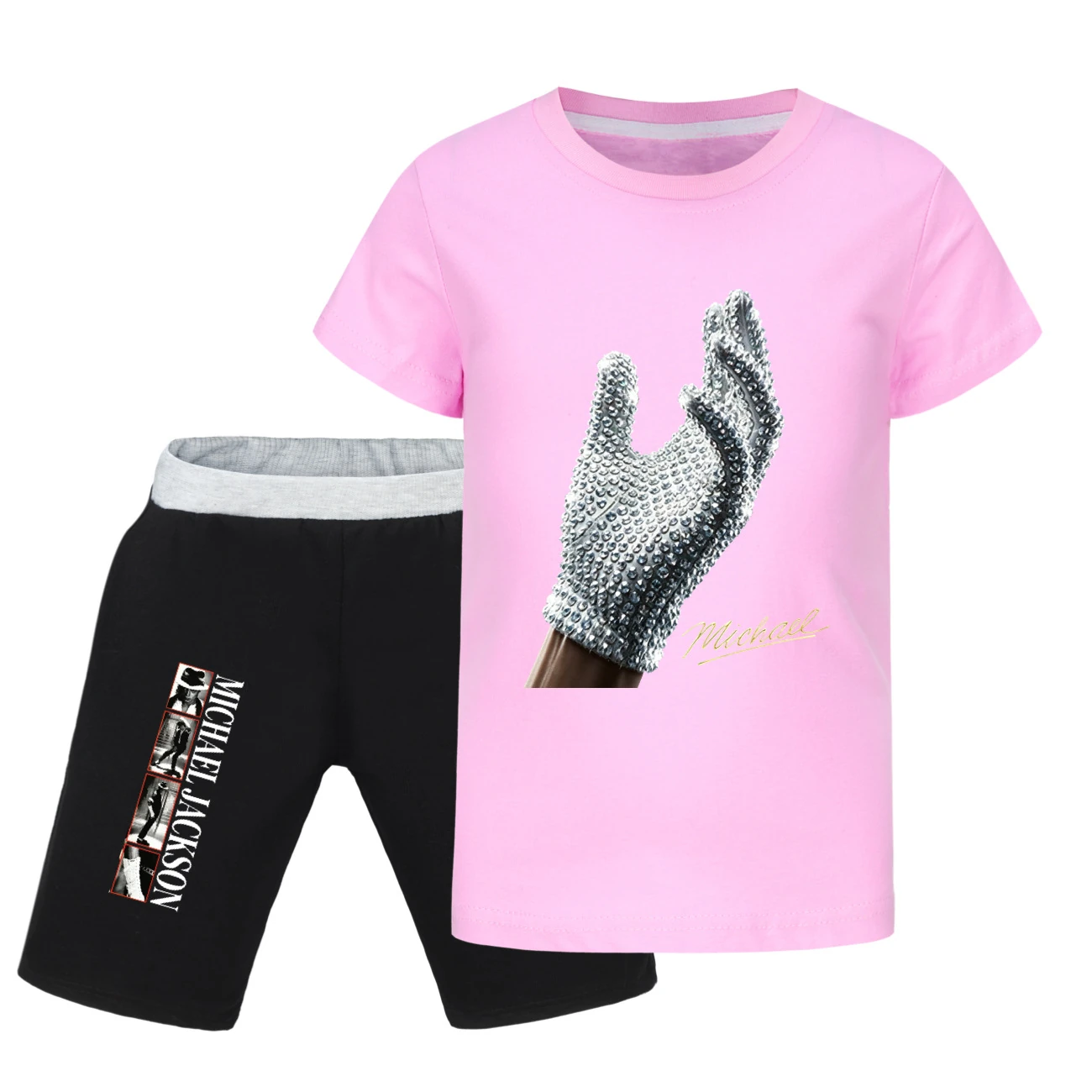 Spotlight Graphic Tee & Denim Shorts Set, Style 29 · Pink