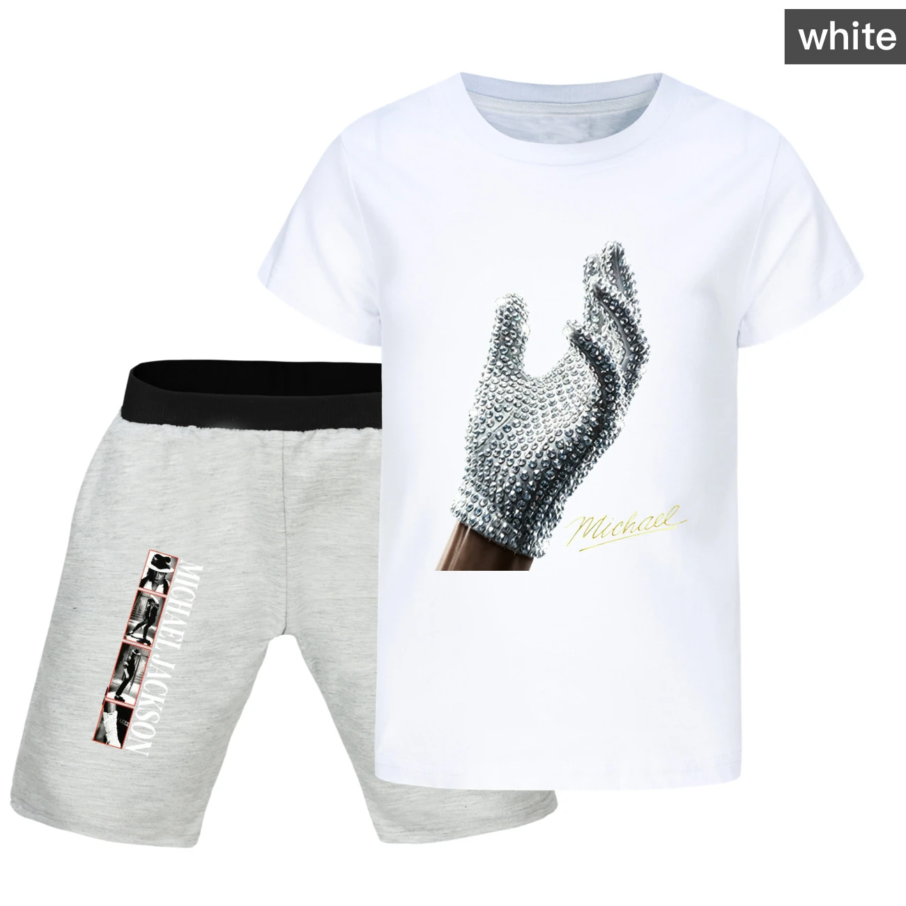 Spotlight Graphic Tee & Denim Shorts Set, Style 31 · White