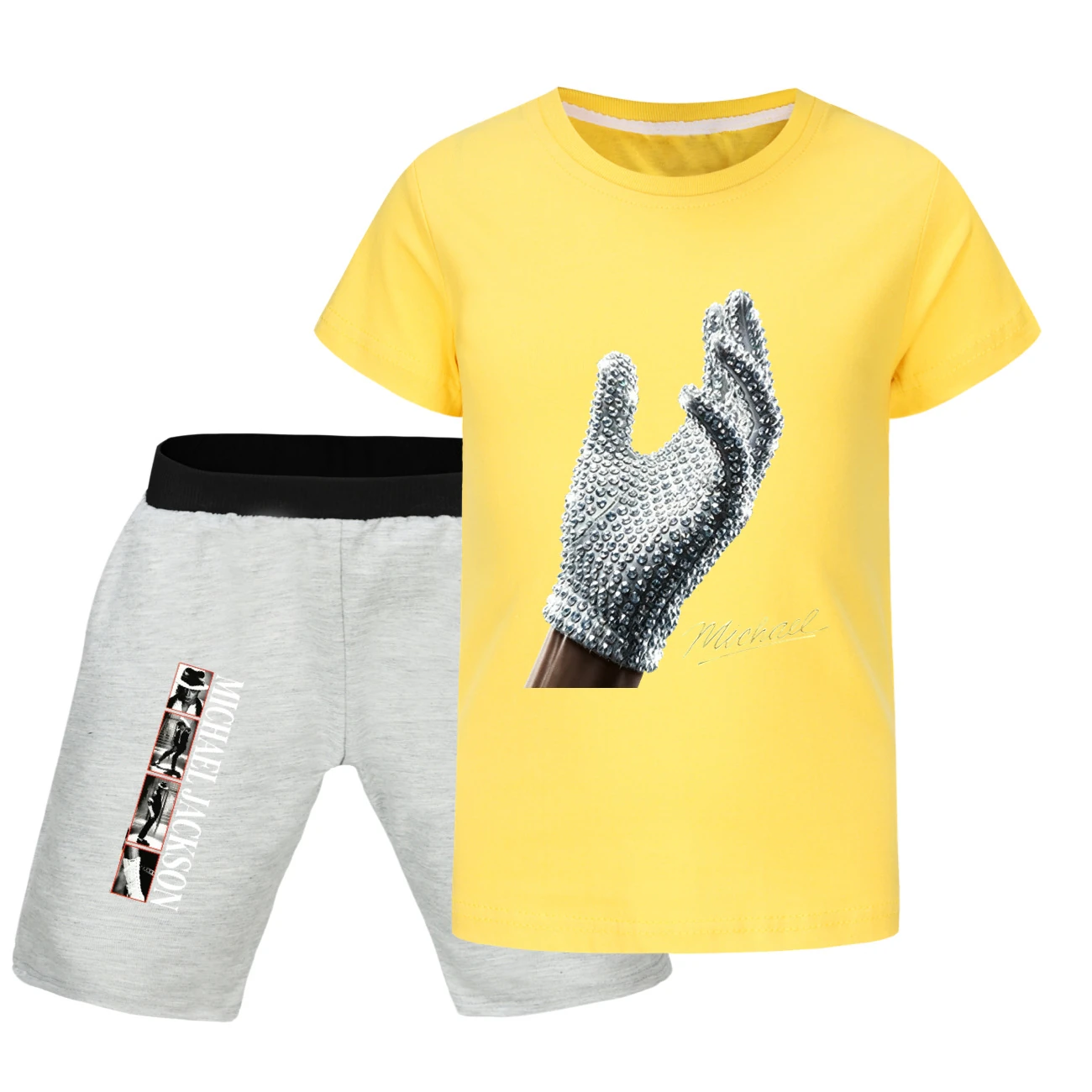 Spotlight Graphic Tee & Denim Shorts Set, Style 32 · Yellow