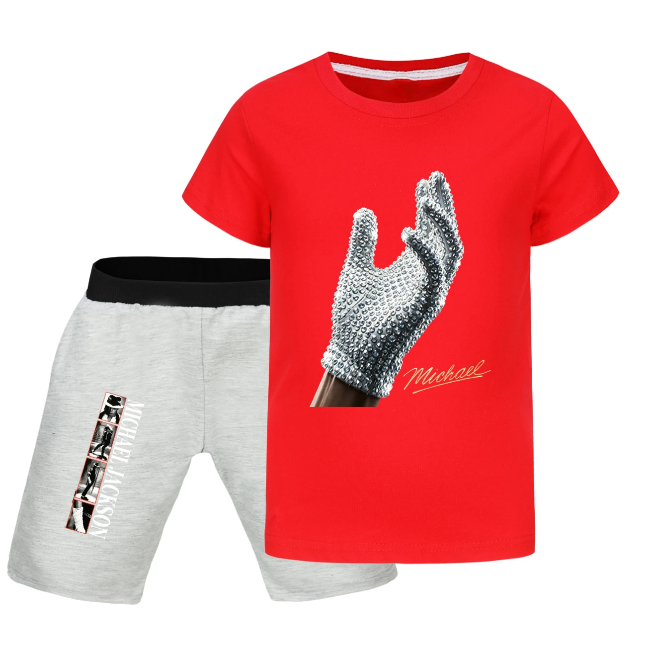 Spotlight Graphic Tee & Denim Shorts Set, Style 33 · Red