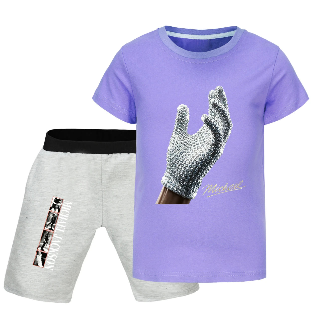 Spotlight Graphic Tee & Denim Shorts Set, Style 34 · Purple
