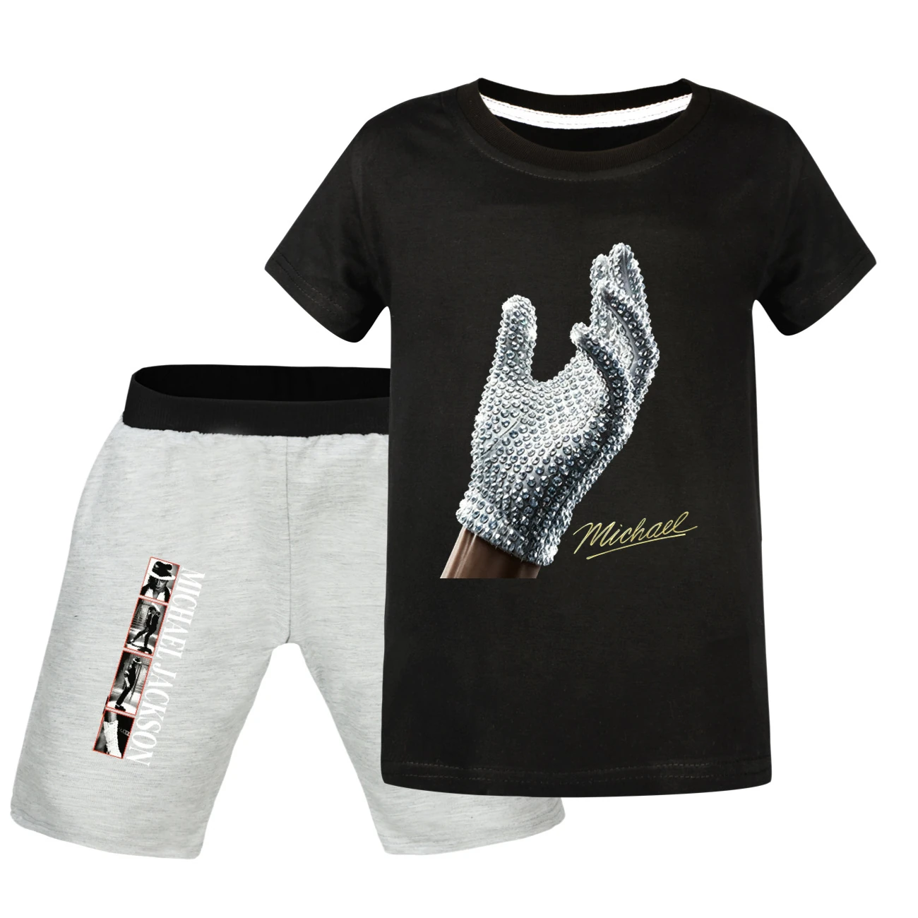 Spotlight Graphic Tee & Denim Shorts Set, Style 35 · Black