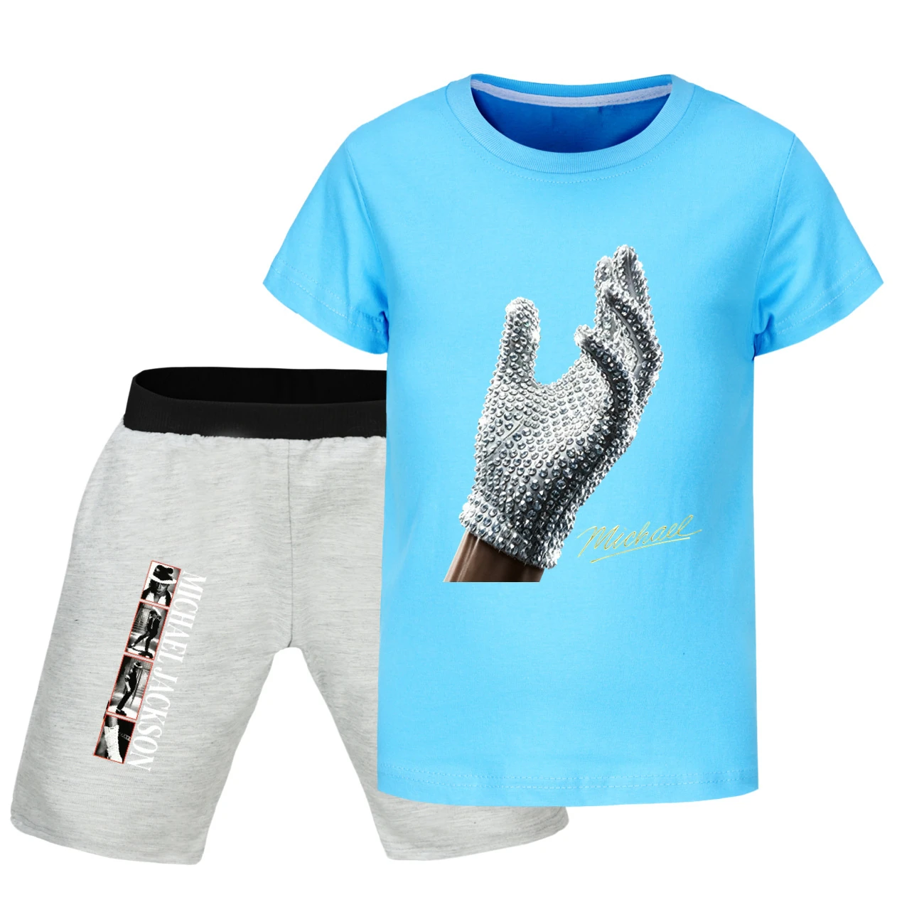 Spotlight Graphic Tee & Denim Shorts Set, Style 36 · Light Blue