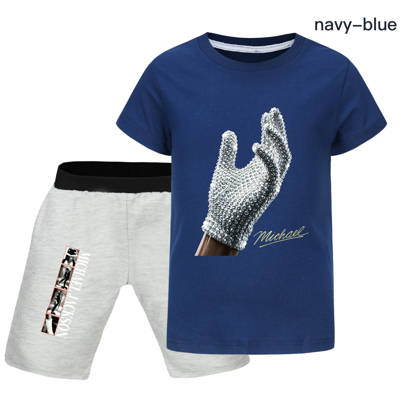 Spotlight Graphic Tee & Denim Shorts Set, Style 37 · Navy
