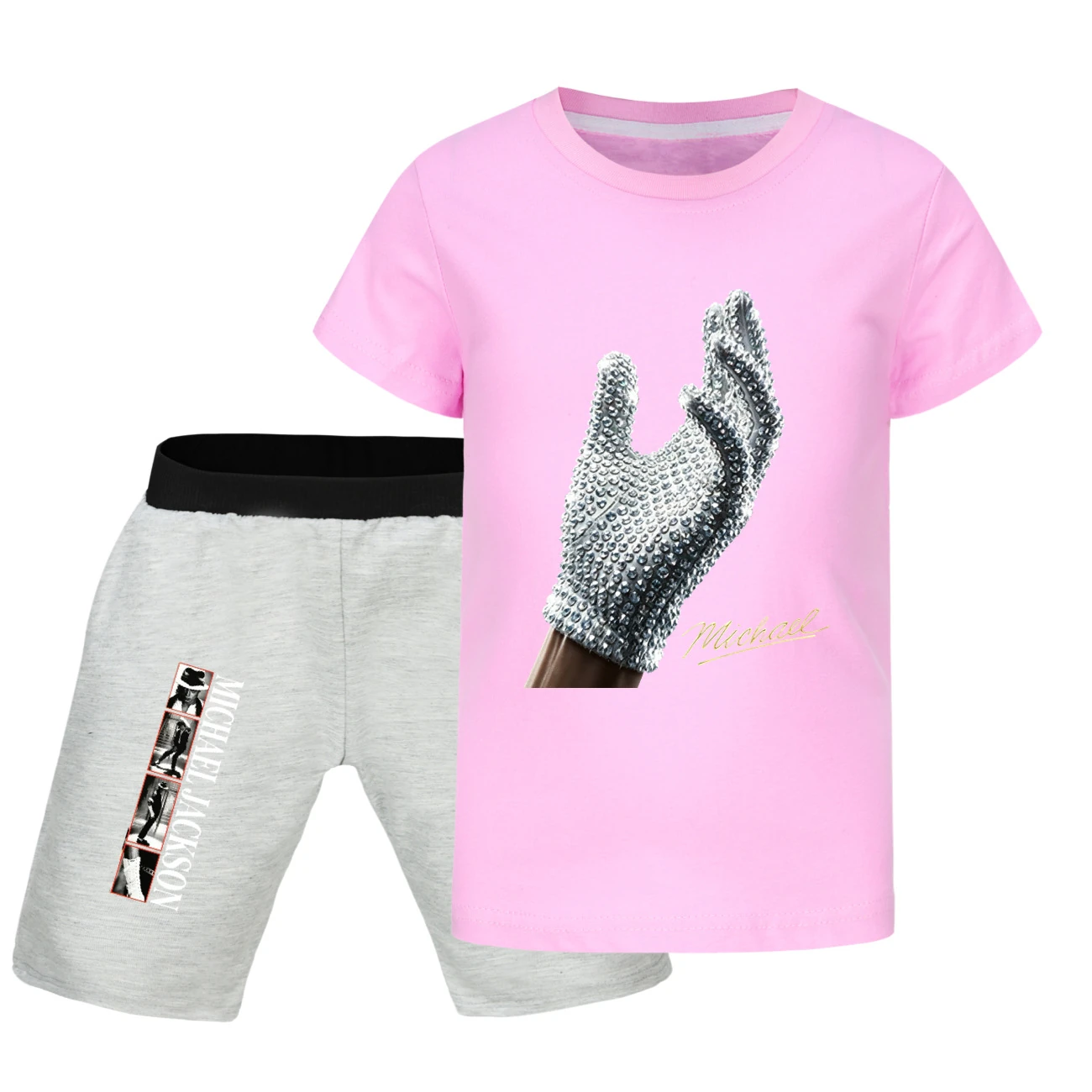 Spotlight Graphic Tee & Denim Shorts Set, Style 39 · Pink